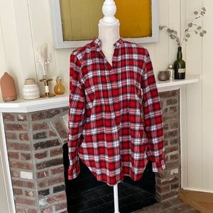Lands End red oversized flannel